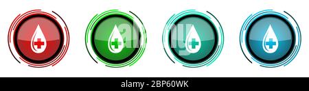 Blut rund glänzende Vektor-Icons, Satz von Tasten für webdesign, Internet und Handy-Anwendungen in vier Farben Optionen isoliert auf weißem Hintergrund Stock Vektor