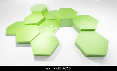 Abstrakter Hintergrund, Hexagone oder Waben, 3D-Rendering, sechseckige Tapete, Netzwerk-Verbindungskonzept, geometrisches Illustrationsdesign in 4K Stockfoto