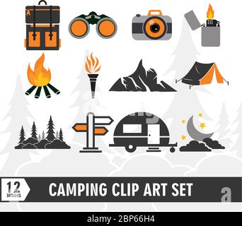 Camping Clip Art Symbol Set Vektor Design Vorlage Stock Vektor