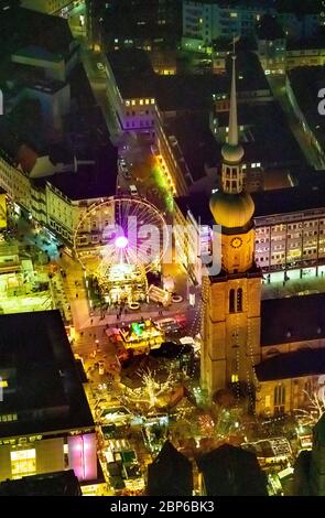 Luftaufnahme, Dortmunder Weihnachtsmarkt zwischen Reinoldikirche und Hansamarkt, Riesenrad, Dortmund, Ruhrgebiet, Nordrhein-Westfalen, Deutschland Stockfoto