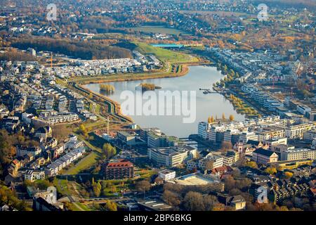 Luftaufnahme, neue Wohnungen am Ufer des Phoenix-Sees, Dortmund, Ruhrgebiet, Nordrhein-Westfalen, Deutschland Stockfoto