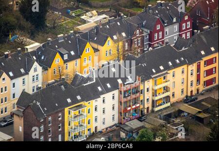 Luftaufnahme, Ansicht von alten und neuen Wohngebäuden in Uhlenbruch, Einfamilienhäuser, Mehrfamilienhaus, Mietwohnungen, Börnig, Herne, Ruhrgebiet, Nordrhein-Westfalen, Deutschland Stockfoto