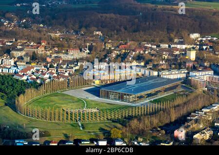 Luftaufnahme, Ausbildungszentrum Akademie Mont-Cenis, Solarakademie Mont-Cenis, Solardach, Hotel, Sodingen, Herne, Ruhrgebiet, Nordrhein-Westfalen, Deutschland Stockfoto