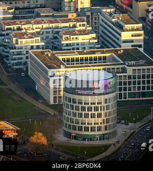 Luftaufnahme, Spark media Group, Tower WAZ media Kiosk, lokale Redaktion, Klartext Verlag, Essen, Ruhrgebiet, Nordrhein-Westfalen, Deutschland Stockfoto