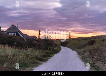 Dünenweg auf der Nordseeinsel Ameland mit Blick auf den Leuchtturm Stockfoto