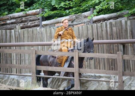 Sascha Gluth (Alte Shatterhand),Presseinleitung zur neuen Spielzeit des Kayl May Festivals unter Geiern - der Sohn des Baehrenjägers,Bad Segeberg,21.06.2019 Stockfoto