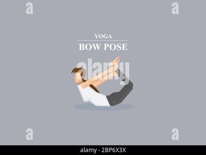 Vektor-Illustration einer sportlichen Frau mit Armen gestreckt Rücken halten Knöchel und balancieren auf dem Bauch in Yoga-Schleife Pose isoliert auf schlichten grauen Rücken Stock Vektor