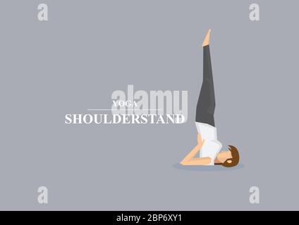 Sportliche Frauen balancieren und stehen auf den Schultern in Yoga Schulterstand. Vektorgrafik isoliert auf einfachem grauen Hintergrund Stock Vektor