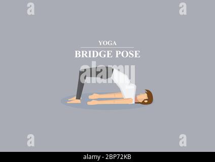 Vektor-Illustration von sportlichen Frauen tun Rücken auf dem Boden beugen und balancieren auf Fuß und Schultern in Yoga-Brücke Pose isoliert auf schlichten grauen backgr Stock Vektor