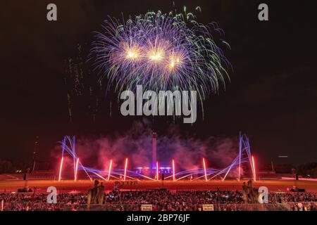 Surex (Polen), Feuerwerk auf höchstem Niveau, Showdown der Königsklasse auf der Pyronale 2019 auf dem Maifeld vor dem Berliner Olympiastadion. Stockfoto