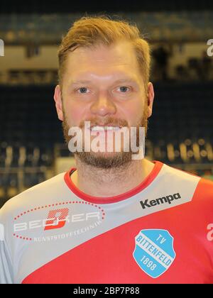 Handballtorwart Johannes Bitter TVB 1898 Stuttgart nach dem Spiel zwischen SC Magdeburg und TVB 1898 Stuttgart am 24. Februar 2019 in Magdeburg Stockfoto