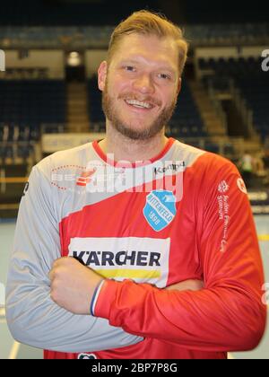 Handballtorwart Johannes Bitter TVB 1898 Stuttgart nach dem Spiel zwischen SC Magdeburg und TVB 1898 Stuttgart am 24. Februar 2019 in Magdeburg Stockfoto