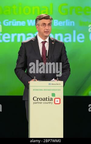 Andrej PlenkoviÄ‡, Ministerpräsident Kroatiens. IGW 2020, Eröffnungsfeier der Internationalen Grünen Woche Berlin 2020. Stockfoto