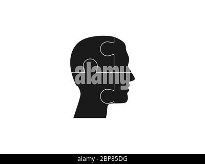 Menschlicher Kopf, Puzzle-Symbol. Vektorgrafik, flaches Design. Stock Vektor