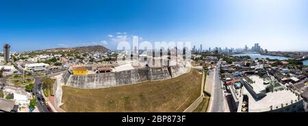 Luftpanorama der Burg San Felipe de Barajas, Cartagena Kolumbien Stockfoto