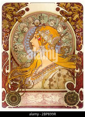 Alphonse Mucha, Zodiac, Jugendstil-Poster, 1896 Stockfoto