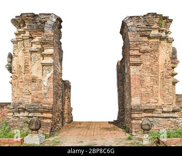Antike Backstein Eingang isoliert auf weißem Hintergrund. Objekt mit Clipping-Pfad Stockfoto