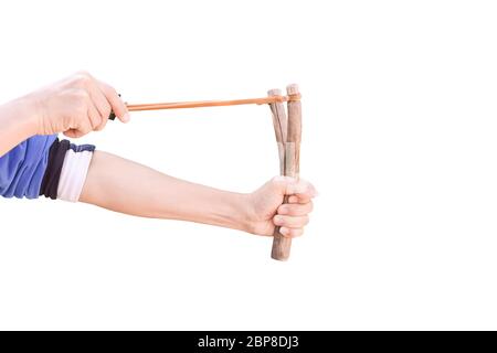 Hand-Zielaufnahme, isoliert auf weißem Hintergrund mit Beschneidungspfad. Stockfoto