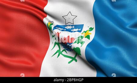 3D-Darstellung der brasilianischen Staatsflagge von Alagoas im Wind winkend. Stockfoto