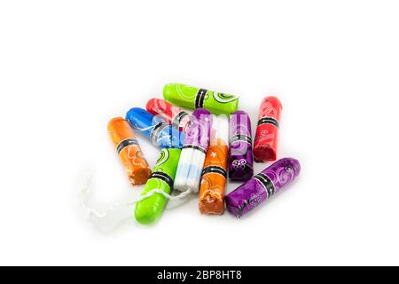 Frau hygiene Schutz, close-up. Baumwolle Tampons Stockfoto