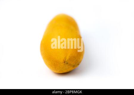 Köstlich reifer, frisch gelber Papaya isoliert auf weißem Hintergrund. Eine ganze Papaya-Frucht. Exotische Früchte. Stockfoto