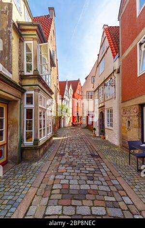 Mittelalterliche Bremen Straße Schnoor mit Fachwerkhäusern im Zentrum der Hansestadt Bremen, Deutschland Stockfoto