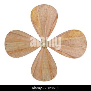 Holzpropeller isoliert auf weißem Hintergrund. Objekt mit Beschneidungspfad. Stockfoto