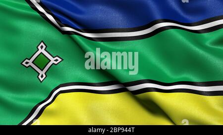 3D-Darstellung der brasilianischen Staatsflagge von Amapa, die im Wind winkt. Stockfoto