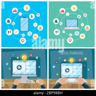 Digitale Marketing-Technologie mit elektronischen Geräten Stock Vektor