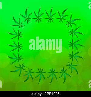Grüne Cannabis Blätter Muster. Medizinisches Marihuana Rahmen auf unscharfen Hintergrund Stockfoto