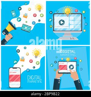 Digitale Marketing-Technologie mit elektronischen Geräten Stock Vektor