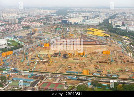 Luftaufnahme von Bau industrie Website von Singapur in den Tag Stockfoto