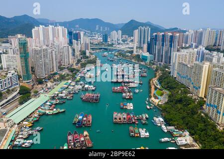 Aberdeen, Hong Kong 12 May 2019: Draufsicht auf den Hafen von Aberdeen Stockfoto