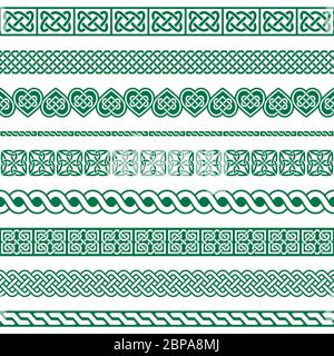 Irish Celtic Vector Seamless Design, Celtic Border and Frame Collection, geflochtene Verzierungen für Grußkarten, St Patrick's Day Celebration Stock Vektor