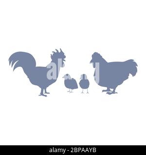 Nette französisch Bauernhaus Huhn Familie Silhouette Vektor Clipart. Handgezeichnetes Geflügel im rustikalen Stil. Huhn Land Stil Illustration für Bauernhof Grafik Stock Vektor