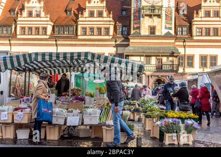 Leipzig / Deutschland - 24. Februar 2017: Marktplatz in Leipzig, Sachsen, Deutschland Stockfoto