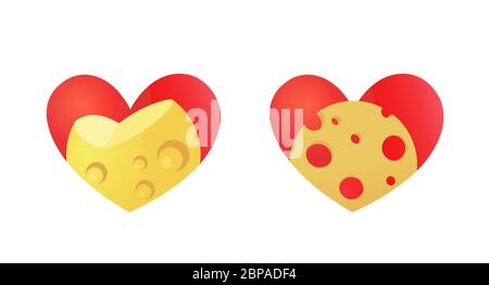 Käseemblem mit Herz. Aufkleber Valentines mit Käse isoliert auf weiß. Stock Vektor