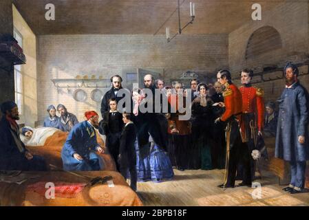 'Queen Victorias erster Besuch ihrer verwundeten Soldaten' von Jerry Barrett, Öl auf Leinwand, 1856. Stockfoto