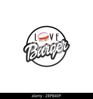 Vector Vintage Burger Label. Handgezeichnete monochrome Fast Food-Illustration. Ideal für Logo-Element, Poster, Symbol, Aufkleber oder Etikett. Stock Vektor