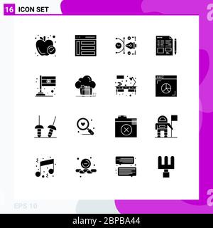 16 Thematischer Vektor Feste Glyphen und editierbare Symbole für Bildung, Text, Benutzer, Datei, digital editierbare Vektordesign-Elemente Stock Vektor