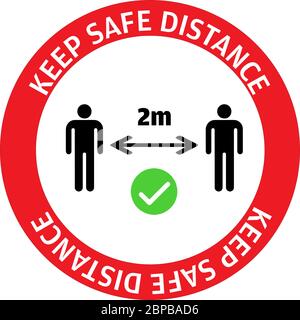 Warnschild Aufkleber erinnert an die Bedeutung der Aufrechterhaltung der sicheren Abstand von 2m zwischen Menschen zu schützen vor Coronavirus oder Covid-19, Vector illust Stock Vektor