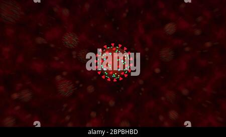 Virus Ausbreitung, Vermehrung und schnelle Bewegung innerhalb des menschlichen Körpers, kontaminierten Organismus. Konzept der Coronavirus-Pandemie, Covid-19. Abbildung Stockfoto