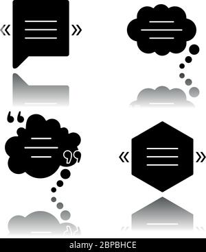 Chat-Blase mit Anführungszeichen Drop Schatten schwarzen Glyph Symbole gesetzt Stock Vektor