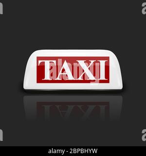 Vektor 3d realistische Weiß mit roten Buchstaben Französisch Taxi Zeichen-Symbol mit Reflexion Nahaufnahme isoliert auf schwarzem Hintergrund. Design Template für Taxi Service Stock Vektor