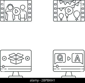 Video Inhalt Pixel perfekte lineare Symbole gesetzt Stock Vektor