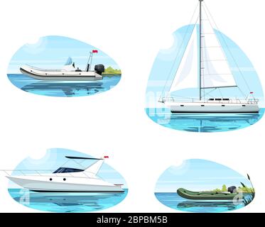 Boot für Erholung semi flach Vektor Illustration Set Stock Vektor