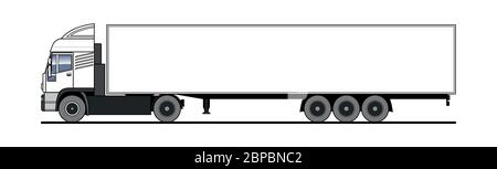 Vector LKW, LKW, Sattelauflieger, Seitenansicht. Weiße leere Vorlage LKW, Sattelauflieger für Werbung. Güterverkehr. Moderne flache Vektor-illu Stock Vektor