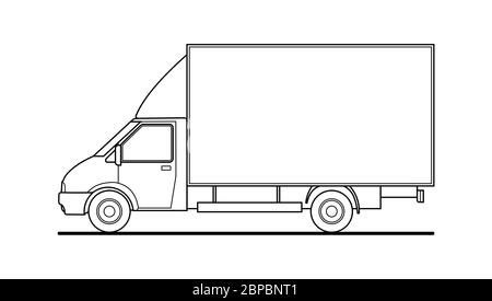 Vektor-Umriss LKW, LKW, Seitenansicht. Weiße leere Vorlage LKW für Werbung, zum Ausmalen Bücher. Güterverkehr. Moderne flache Vektor Abb. Stock Vektor