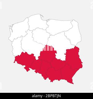 Karte des Polen in den Farben der Flagge mit Verwaltungsdivisionen leer Stockfoto