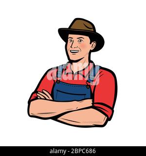 Happy Farmer Logo. Landwirtschaft, Landwirtschaft Vektor Illustration Stock Vektor